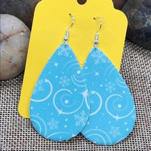 Winter snowflakes Teardrop Faux Leather Earrings